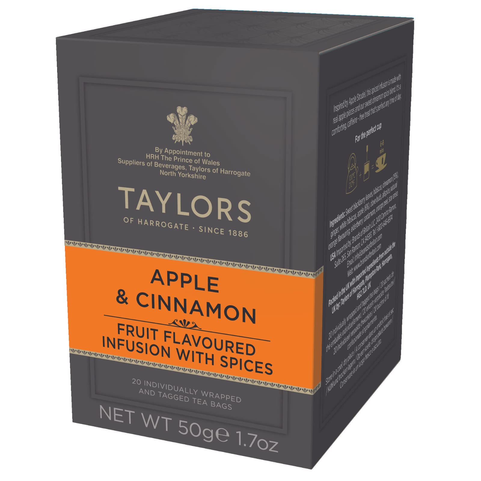 Taylors of Harrogate Herbal Tea, Apple & Cinnamon, 20 Count, Orange, Model 5005GL