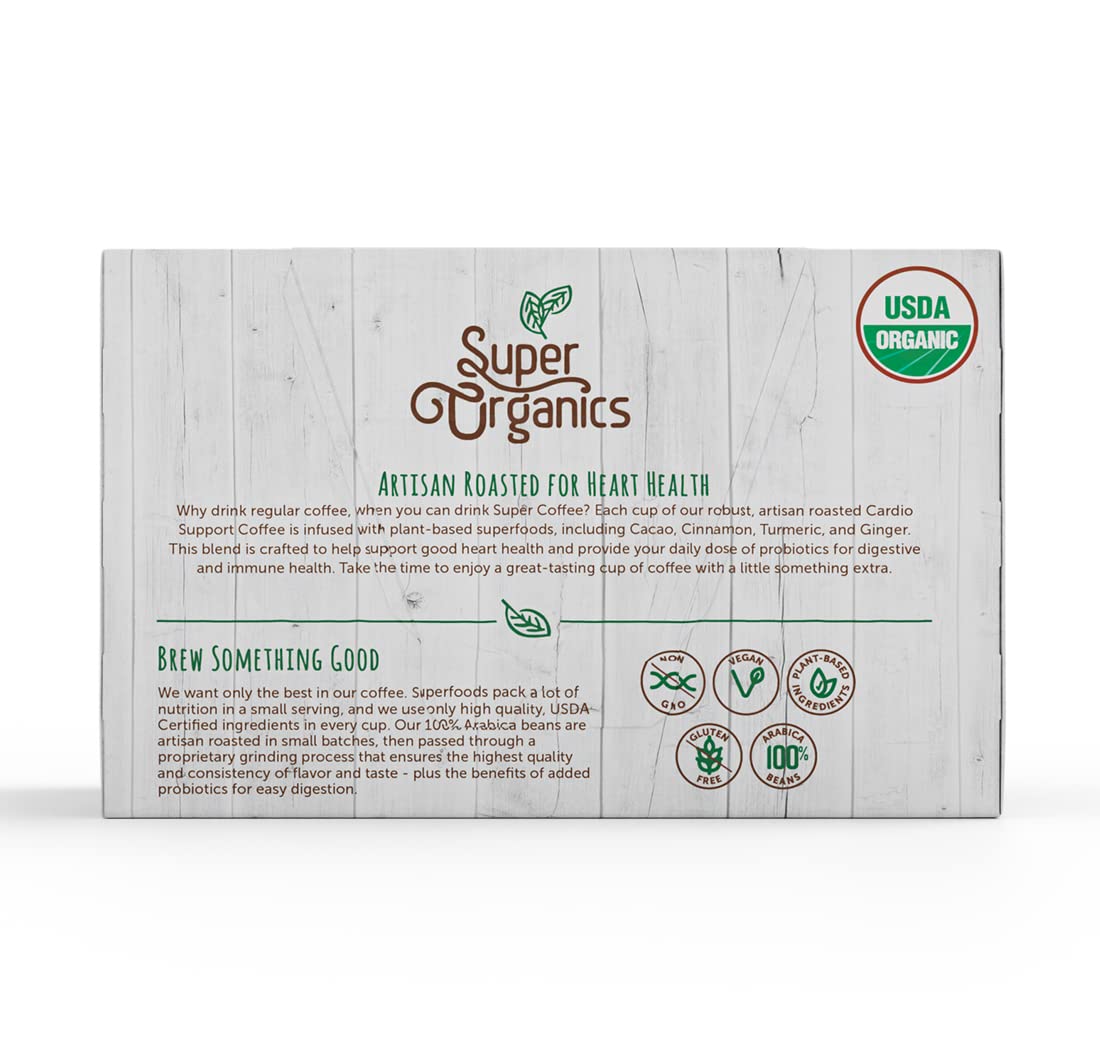 Super Organics Cardio Support Coffee Brew Cups, USDA Organic, Vegan, Medium Roast, 60ct (10 Count Pack of 6)