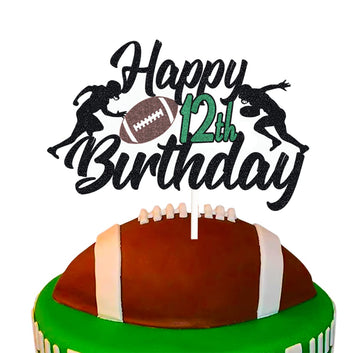 Happy 12Th Birthday Football Cake Topper 12 Twelve Years Old Rugby Player Scene Cake Decoration For Kids Sport Theme Twelveth Bi