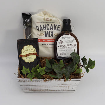Gift Basket Village Maple Farms Gift Tray: Gourmet Pancake Mix, Biscotti, Syrup, Coffee, Perfect Breakfast Set, 9X7X4”, 3.38 Lbs