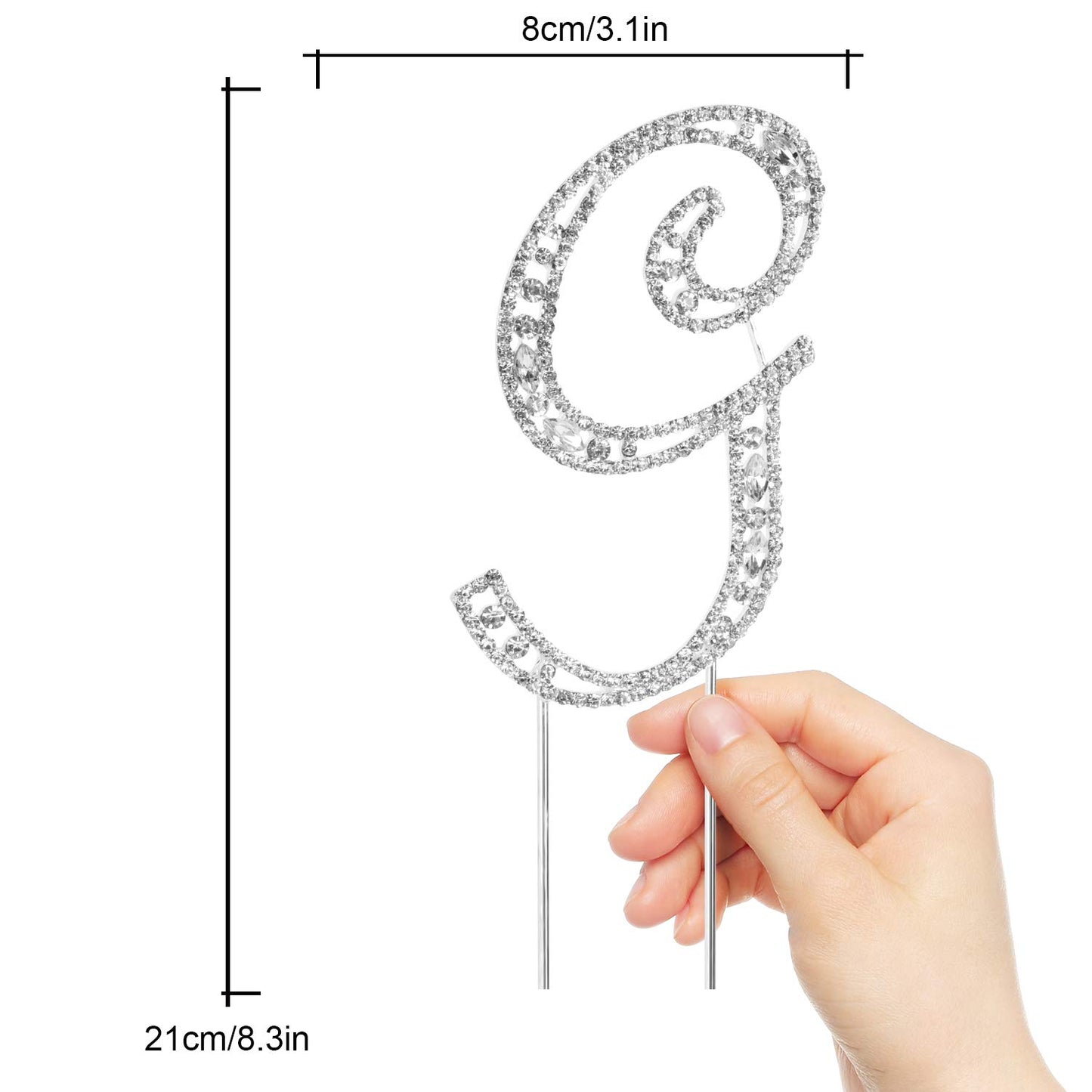LINGPAR Letter G Cake Topper, Rhinestone Crystal, Silver, Model 01 for Wedding or Birthday Party Decoration Supplies
