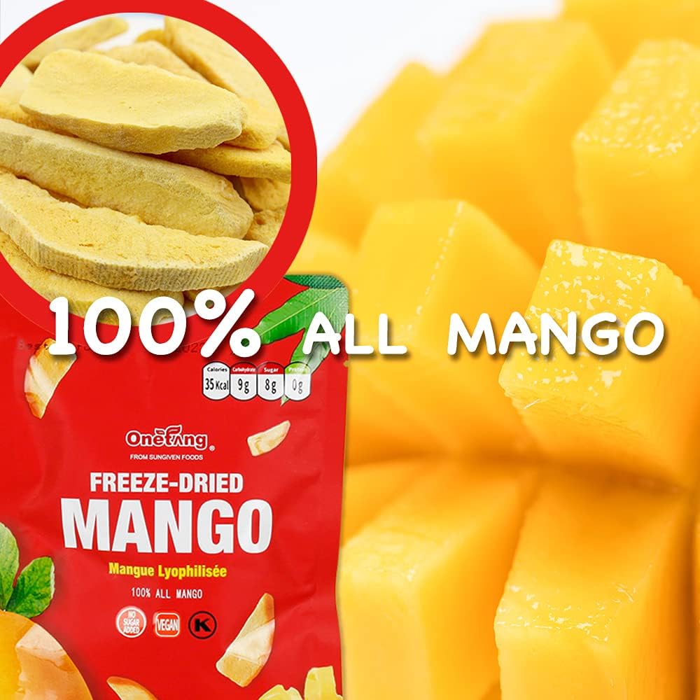 Onetang Freeze-Dried Fruit Mango Chips, 10 Pack Single-Serve Pack, Non Gmo, Kosher, No Add Sugar, Gluten Free, Vegan, Holiday Gifts, Healthy Snack 0.35 Ounce