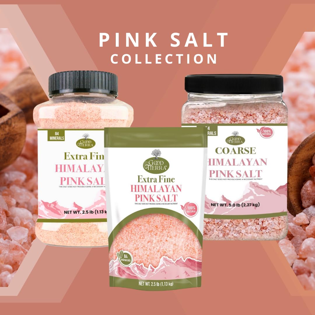 Good Tierra Himalayan Pink Salt In Jar - Coarse, 2.5 Lb (6 Pack Of Salt Bulk) - Ideal For Bath Salt, Table Salt Grinders, And Sp