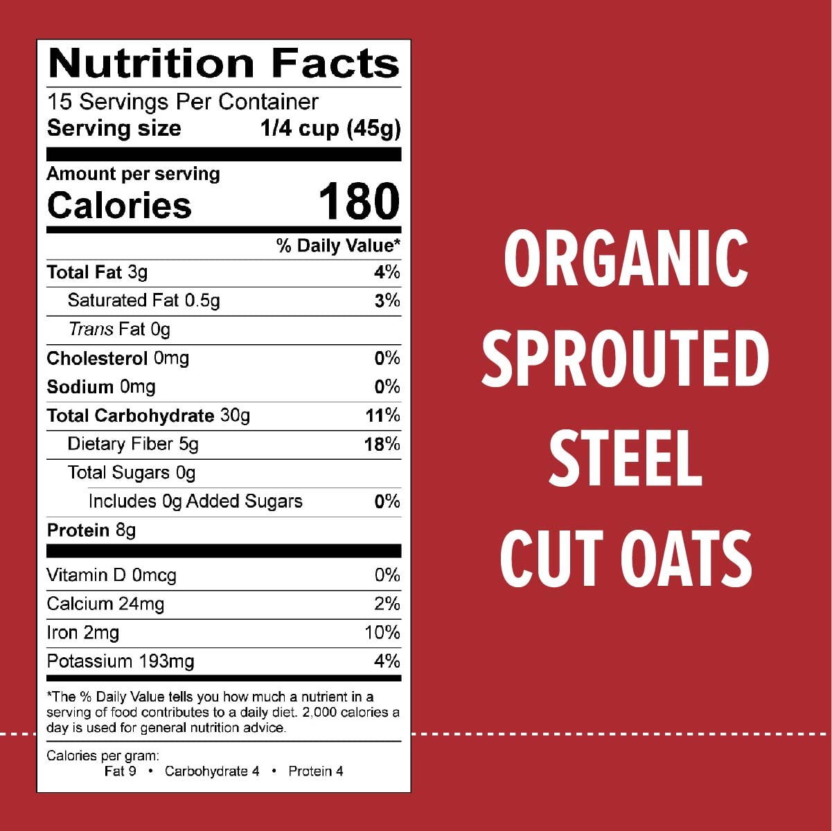 One Degree Organic Foods Sprouted Steel Cut Oats, USDA Organic, Non-GMO Gluten Free Oatmeal, 24 oz., 8 Pack
