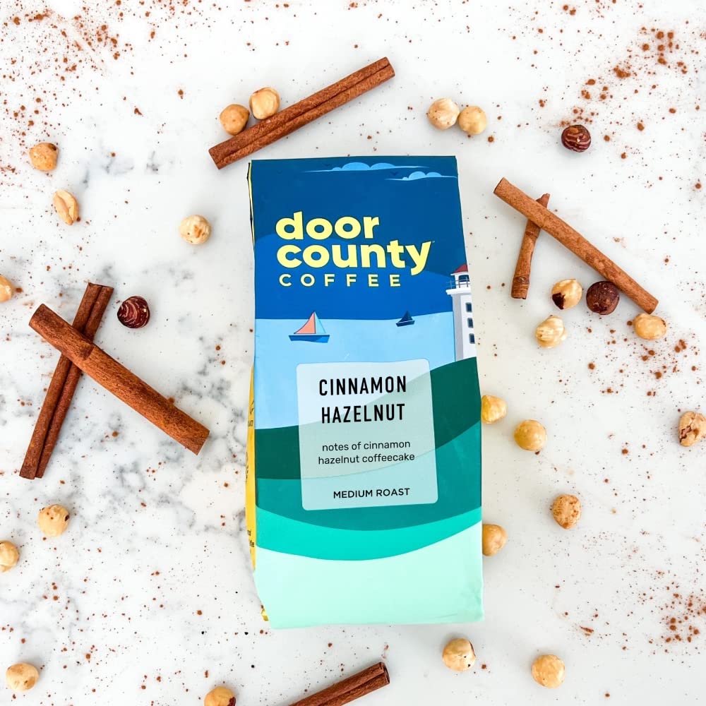 Door County Coffee Cinnamon Hazelnut Decaf Flavored Coffee | 10Oz Bag | Ground Coffee Medium Roast | 100% Arabica Coffee | Cinnamon Hazelnut Decaf