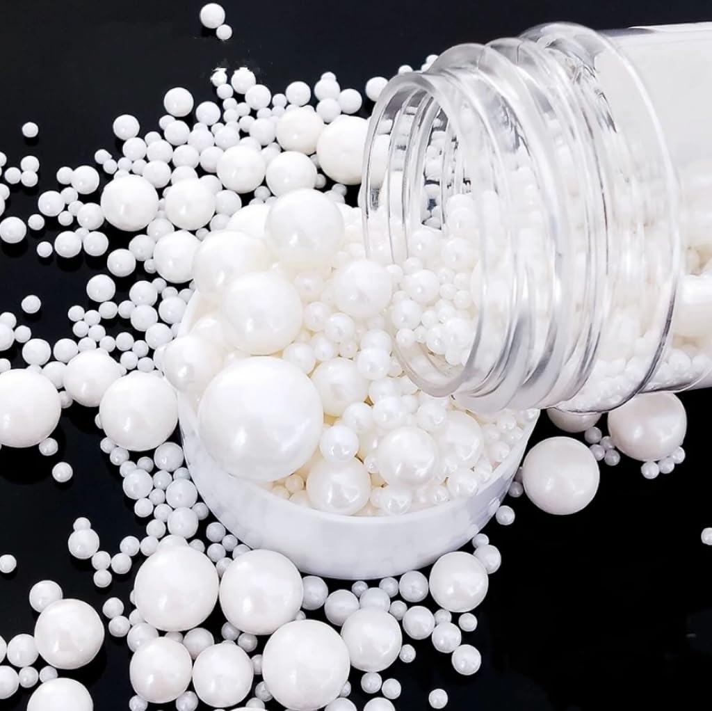 Gevog 1 Bottle White Pearls Sprinkles Mixing Edible Cake Cupcake Sprinkles for Wedding Valentines Party Baking Cupcake Cookie Ic