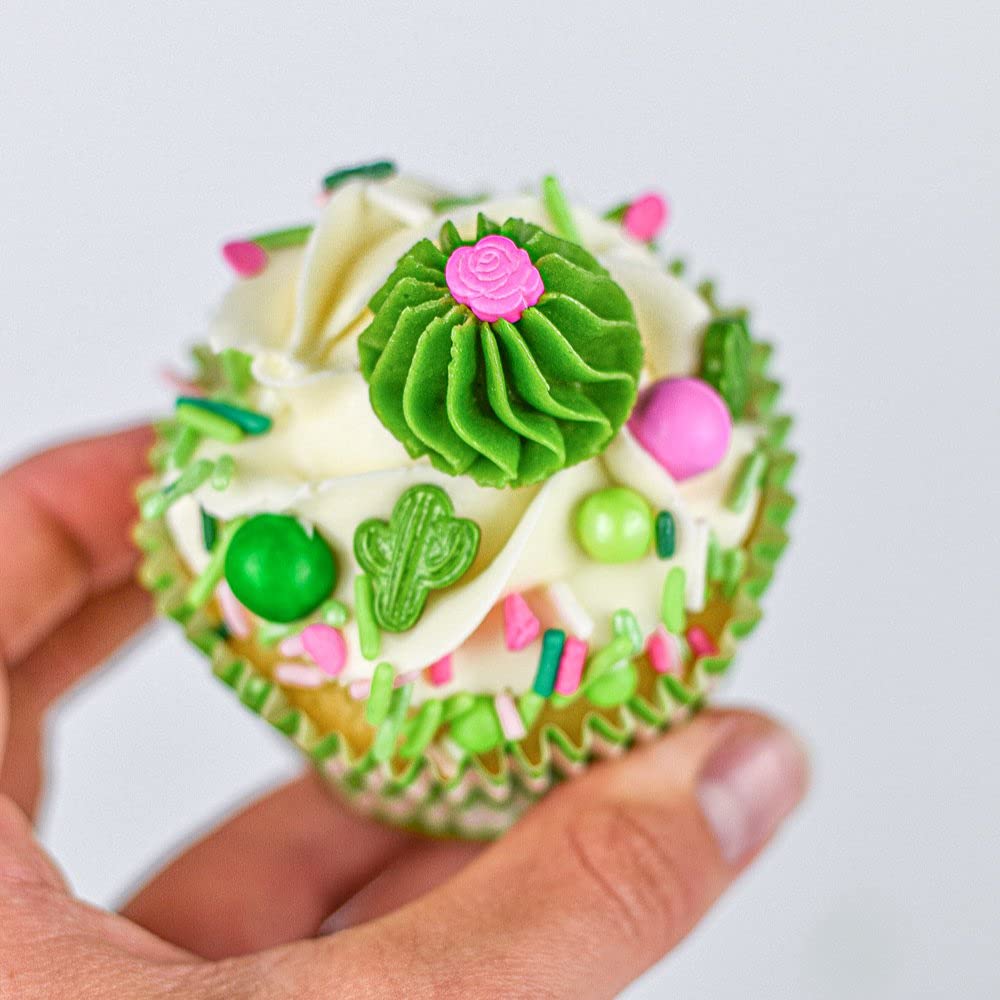 Fancy Edible Sprinkles For Cake, Cookie, Cupcake Decorating, And Baking - Baby Shower Cake Sprinkles And Toppings In Light Pink Jimmies, Green Nonpareils, Pink Rose And Green Cactus Candy Sprinkles