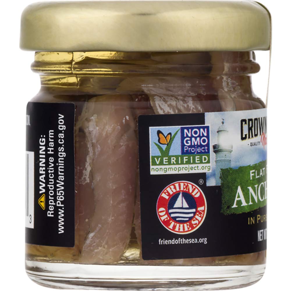 Crown Prince Natural Flat Fillets Of Anchovies In Pure Olive Oil, 1.5-Ounce Jars (Pack Of 18)