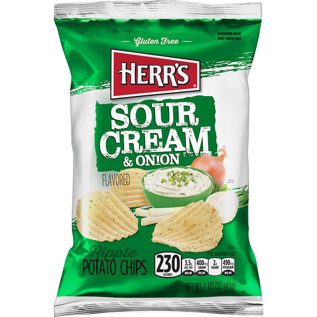 HERRS Sour Cream and Onion Potato Chips, 1.5oz (Pack of 24 Bags)