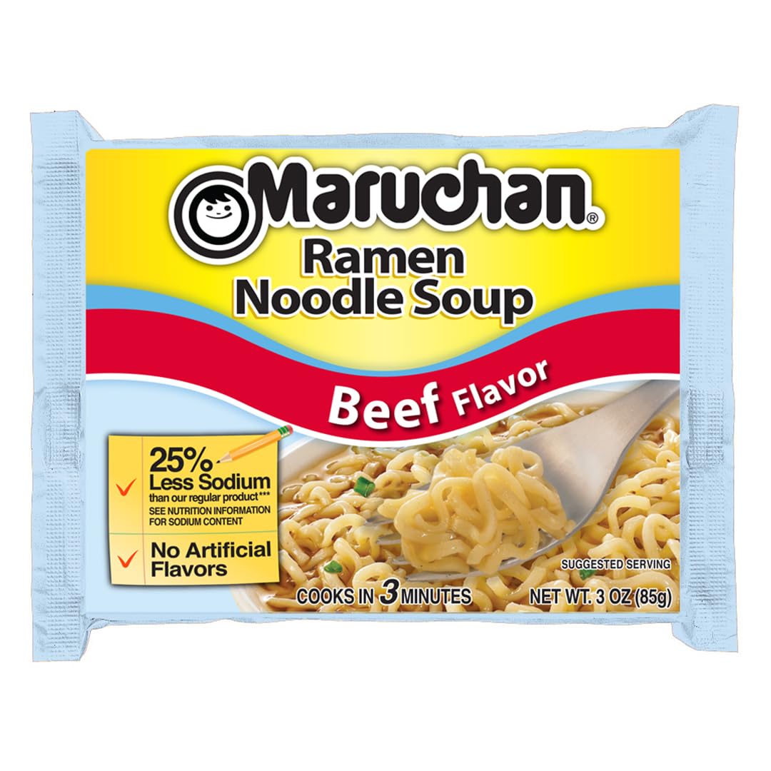 Maruchan Ramen Less Sodium Beef, 3.0 Oz, Pack Of 24