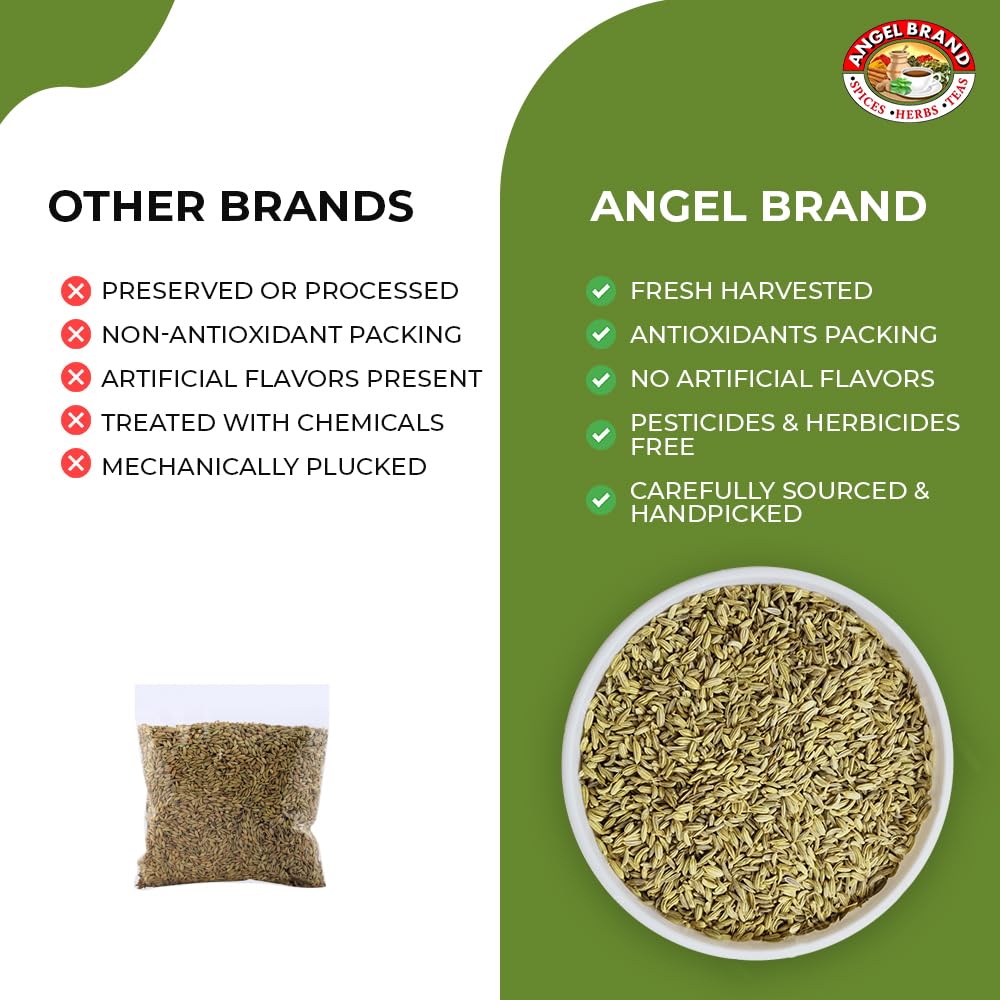 Angel Brand Fennel Seed 13Oz Bottle - Whole Fennel Seeds For Cooking, Seasoning, And Herbal Tea - Perfect For Mediterranean, Ind
