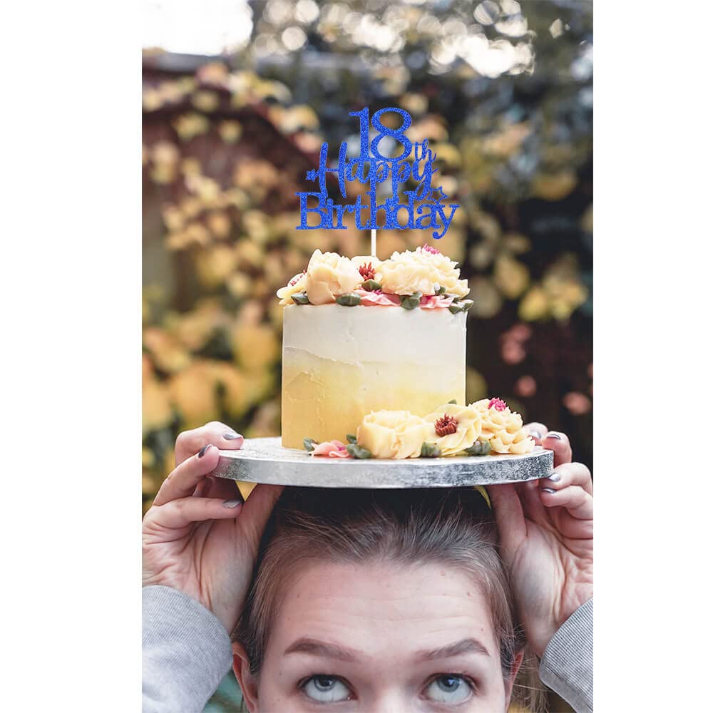 Pargleev Glittery 18th Birthday Cake Topper, Personalised, Star Design, Blue, Model hbcp-lscp18-230926, Paper Material