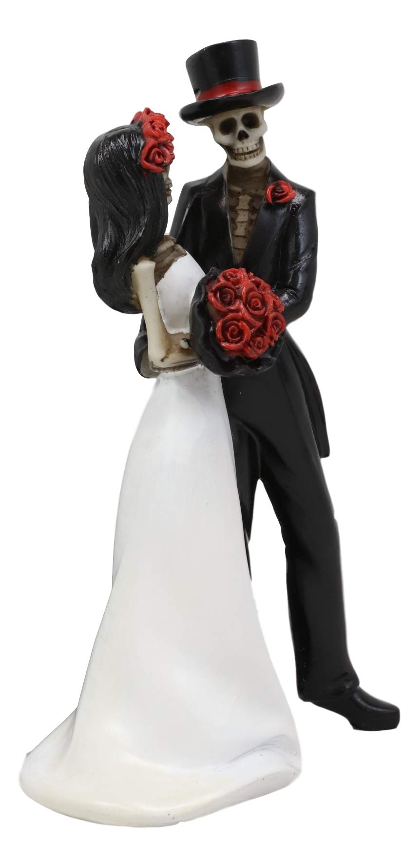 Ebros Day Of The Dead Wedding Dance Skeleton Bride And Groom Holding Red Roses Bouquet Figurine Cake Topper 6.25''Tall Love Neve
