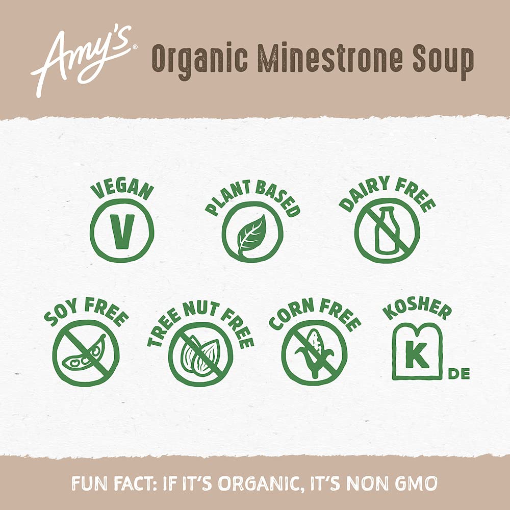 Amy's Organic Vegan Minestrone Soup, Low Fat, 14.1 oz (Pack of 12) - Healthy Pasta, Beans & Veggies, Natural Flavor