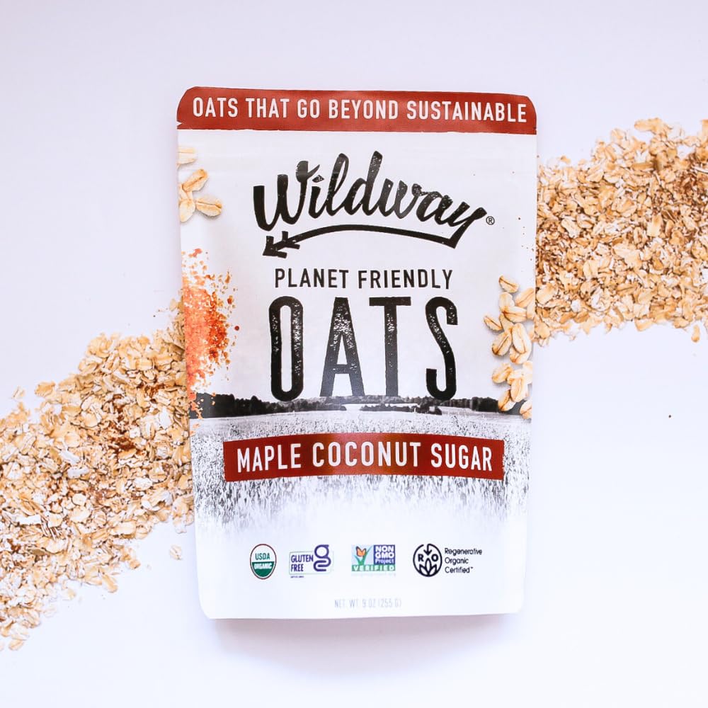 Wildway Organic Rolled Oats, Gluten-Free Overnight Oats, Maple Coconut, 9 Oz, Non-GMO, Plant-Based Protein, Regenerative Oats