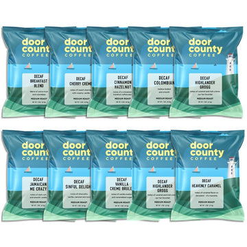 Gourmet Flavored Decaf Coffee Sampler Pack - 10 Bags Of Unique Flavored Coffees - Roasted By Door County Coffee
