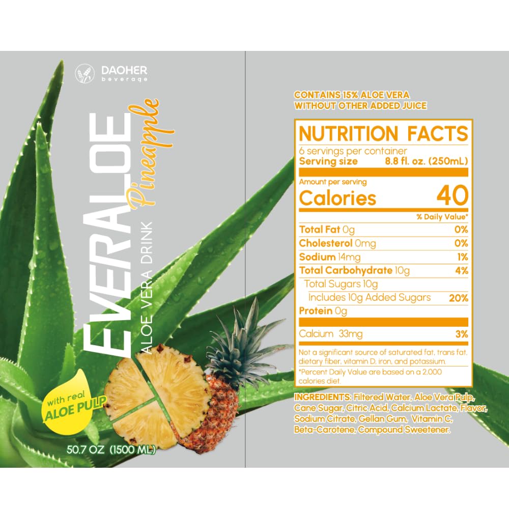 (Pack Of 1) Everaloe Pineapple Aloe Vera Drink || Real Aloe Pulp || Vegan || Gluten Free || Aloe Vera Juice