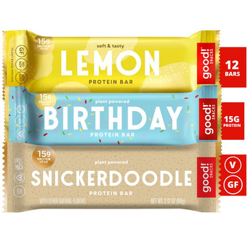 Good! Snacks Vegan 3 Flavor Variety Pack Protein Bars | Gluten Free, Plant Based, Low Sugar, Kosher, Soy Free, Non Gmo | 15G Pro