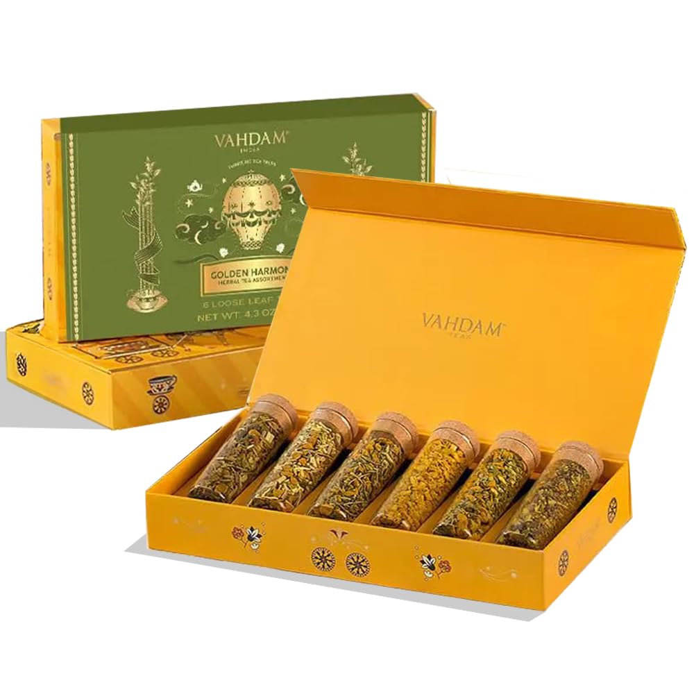 Vahdam, Limited Edition - Turmeric Herbal Wellness Tea Gift Set - 6 Oprahs Favourite Turmeric Herbal Blends In Gift Box | Gluten Free, Non Gmo | Gifts For Him/Her | Tea Gifts For Men & Women