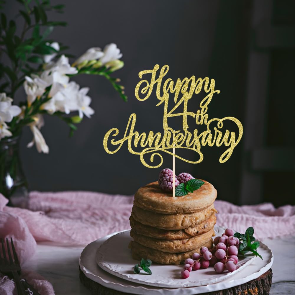 Arokippry Happy 14Th Anniversary Cake Toppers -Wedding Anniversary Party Decorations, 14Th Wedding Anniversary, Company Annivers