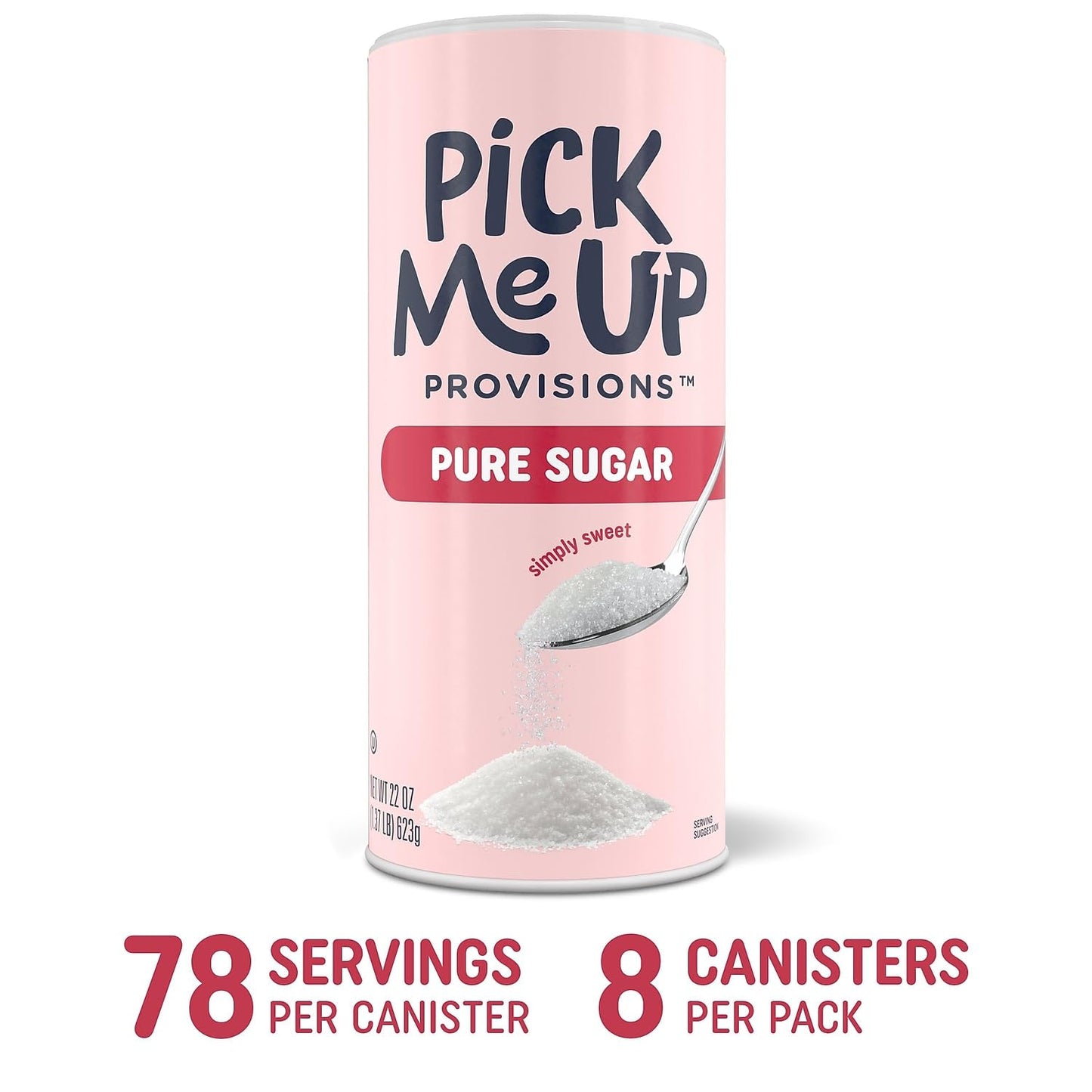 Pick Me Up Provisions 100% Pure Cane Sugar  Easy Pour Sweetener  22 Oz Canister  8-Pack  Granulated White
