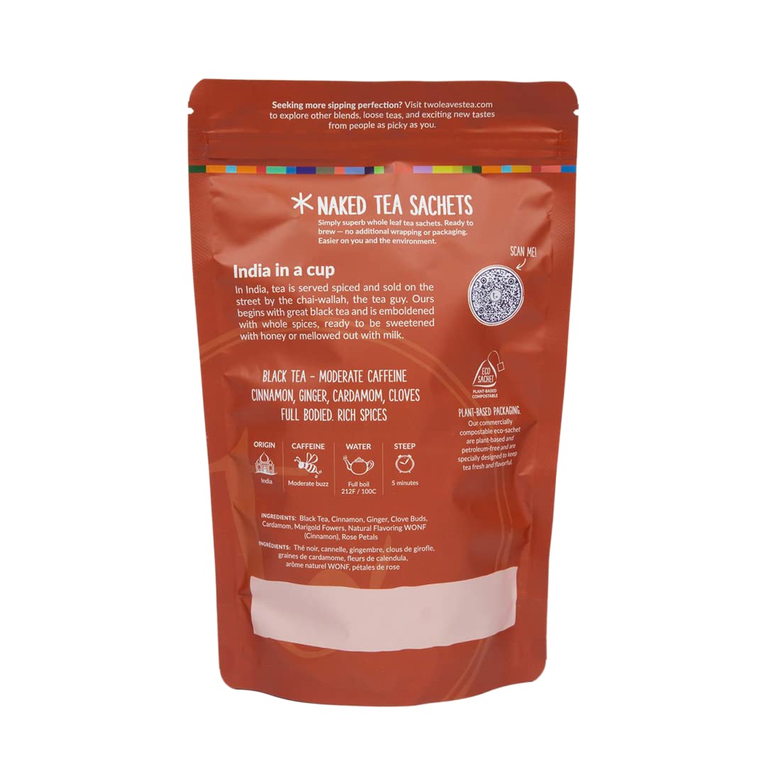 Two Leaves And A Bud Organic Mountain High Chai Tea Bags, Whole Leaf Black Tea And Spices In Unwrapped Sachets, Add Milk And Sweetener Or Drink Plain, 50 Count (Pack Of 1)