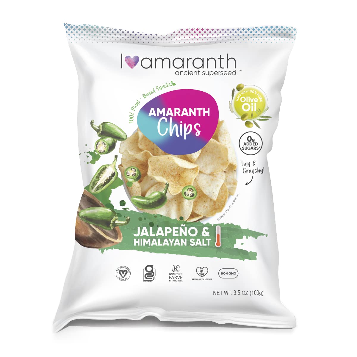 I AM(ARANTH) - I Amaranth Chips - Jalapeo with Himalayan Salt Natural Chips, Healthy Snacks, Vegan Chips Gluten Free Pack 3