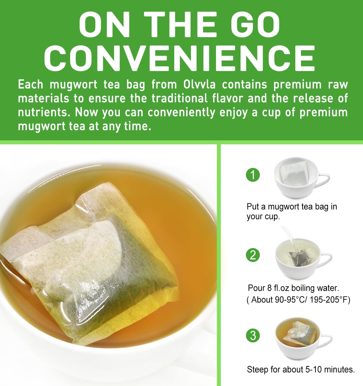 Olvvla Premium Mugwort Tea Bags - 100% Pure, Caffeine-Free, Antioxidant-Rich - 60 Count Pack