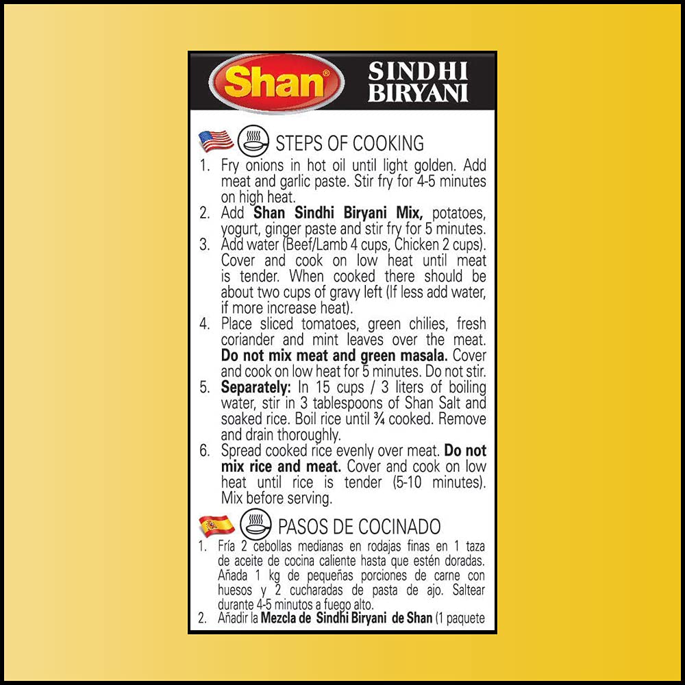 Shan Sindhi Biryani Recipe & Seasoning Mix (60G) - Spice Packets For Hot & Spicy Meat Pilaf - Indian Rice Seasoning With Turmeri