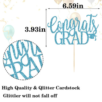 LVEUD Congrats Grad Cake Topper, Blue Cardboard Graduation Decoration for 2025 Party