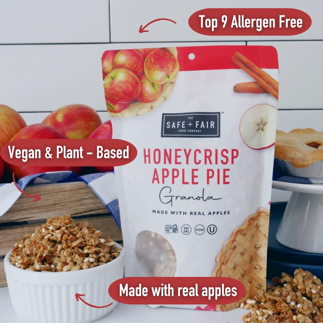 Safe + Fair Honeycrisp Apple Pie Granola - Gluten-Free, Vegan & Plant-Based Snack with Real Honeycrisp Apples, Whole Grains, Non