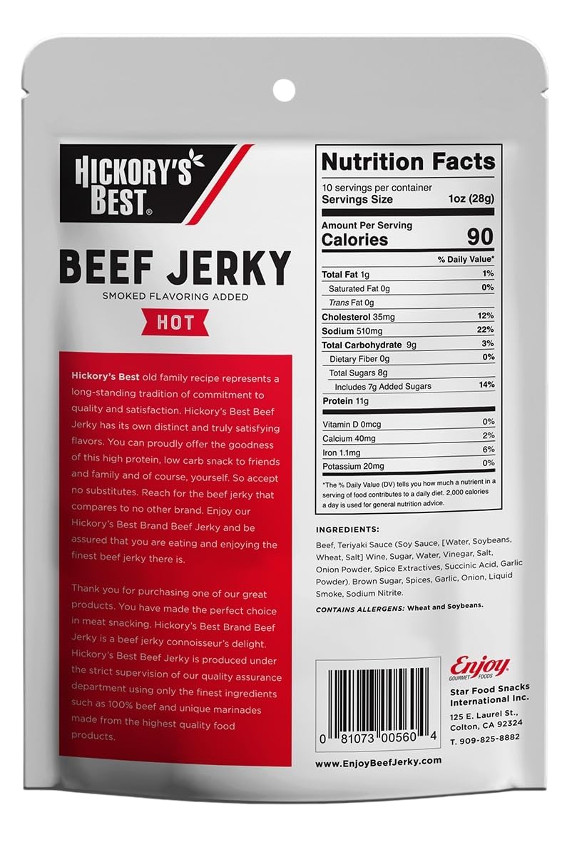 Enjoy Hot Beef Jerky - Soft & Tender, High Protein, Low Fat - 10 oz Resealable Bag