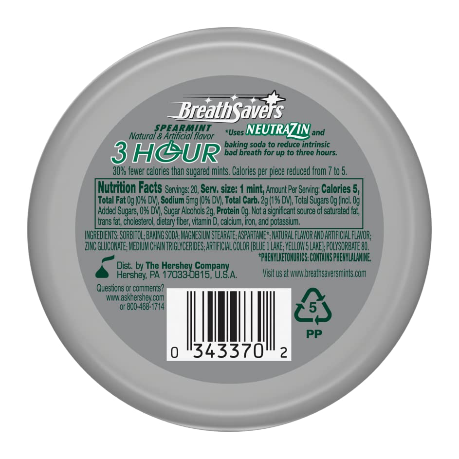 Breath Savers 3 Hour Spearmint, 1.27-Ounce Pucks (Pack Of 24)