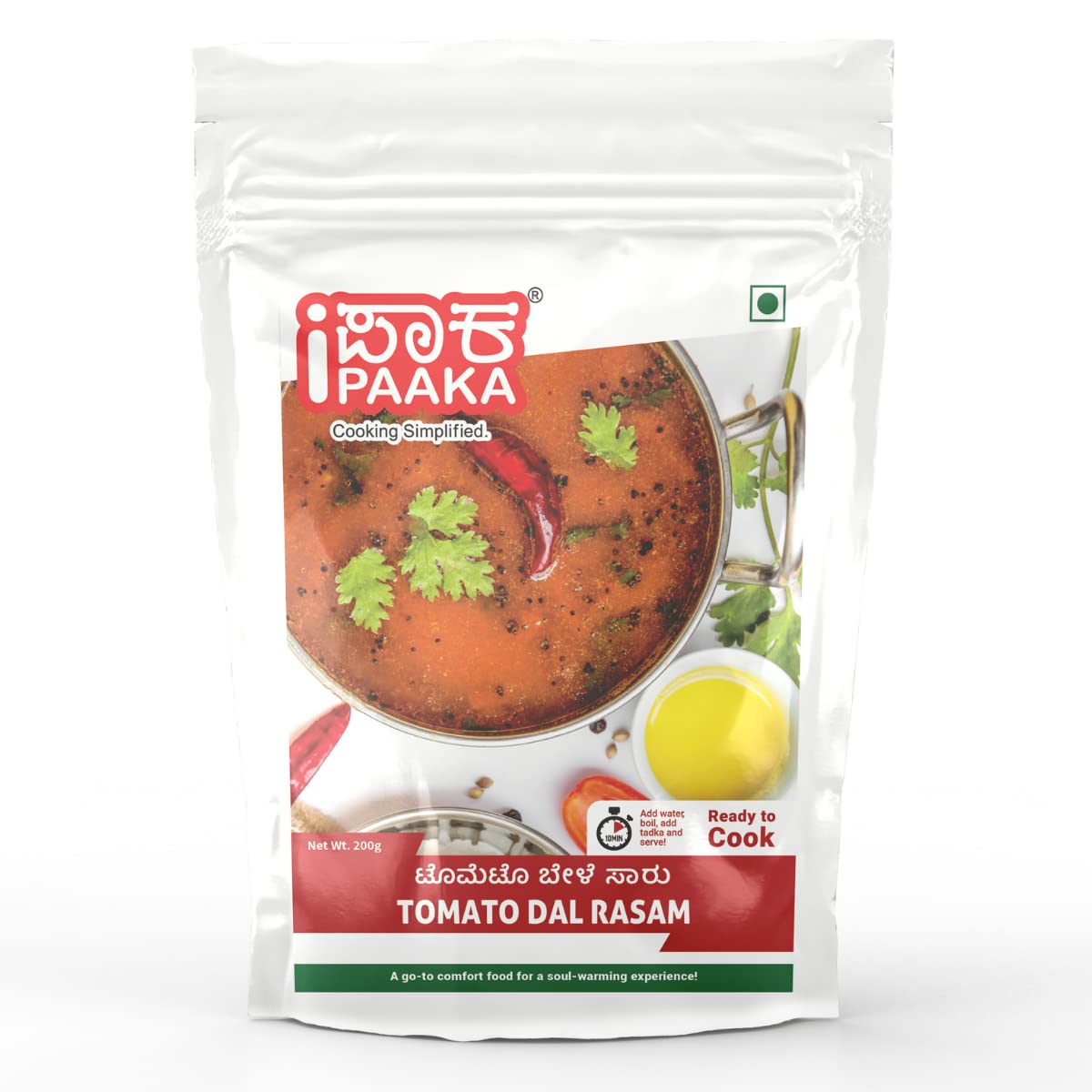 iPaaka Tomato Dal Rasam, 200g, Freshly Ground,Instant Mix, with Dal and Tomato,Instant Rasam,Chemical Free,Just Like Homemade-No