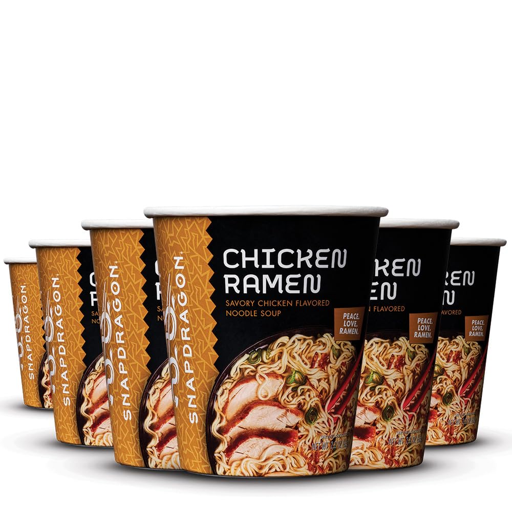 Snapdragon Chicken Ramen Cup Noodles - 6 Pack Instant Ramen Bowl with Authentic Wheat Noodles  Soup Flavor Sauce  Vege Pack  and Garlic Flavoring Oil. Microwave or Hot Water  Easy Meal Prep