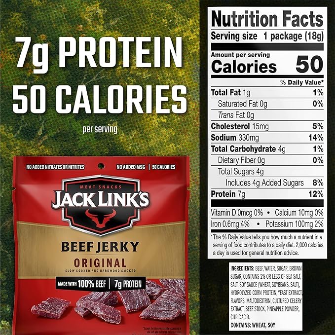 Jack Link'S Beef Jerky 5 Count Multipack, Original, 5, 0.625 Oz. Bags - Flavorful Meat Snack For Lunches, Ready To Eat - 7G Of P