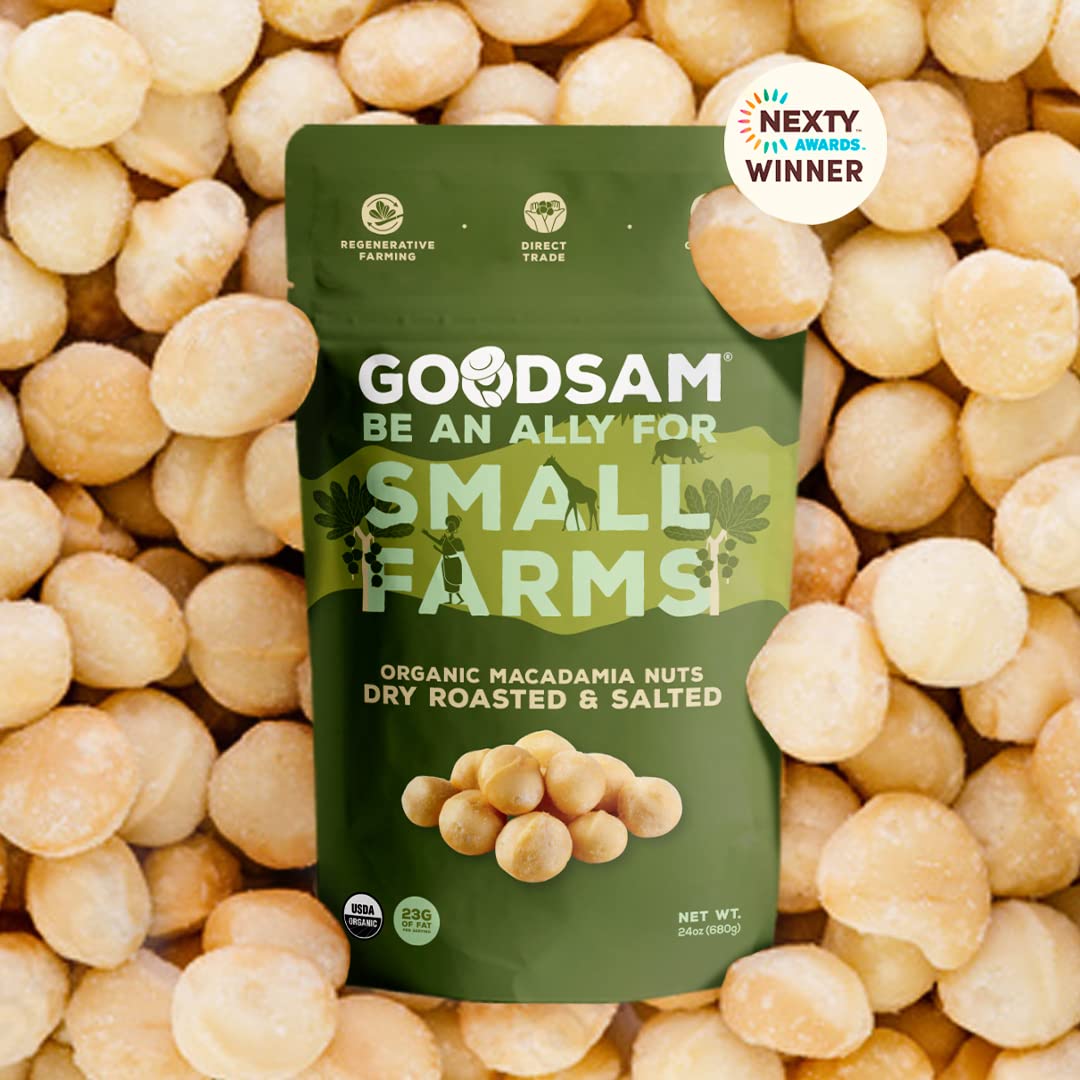 GoodSAM Organic Roasted Macadamia Nuts 1.5lb, Salted, Gluten Free, Non GMO, Vegan, Keto, Regenerative Farming, Direct Trade