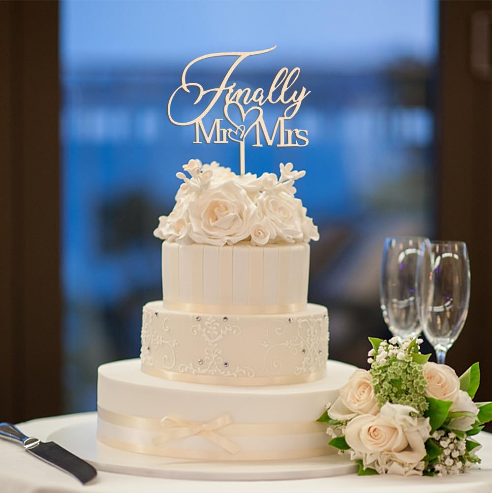 Alewoaly Wedding Cake Topper, Romantic Bridal Shower Decoration, Wooden, Model HD, Cardboard Material