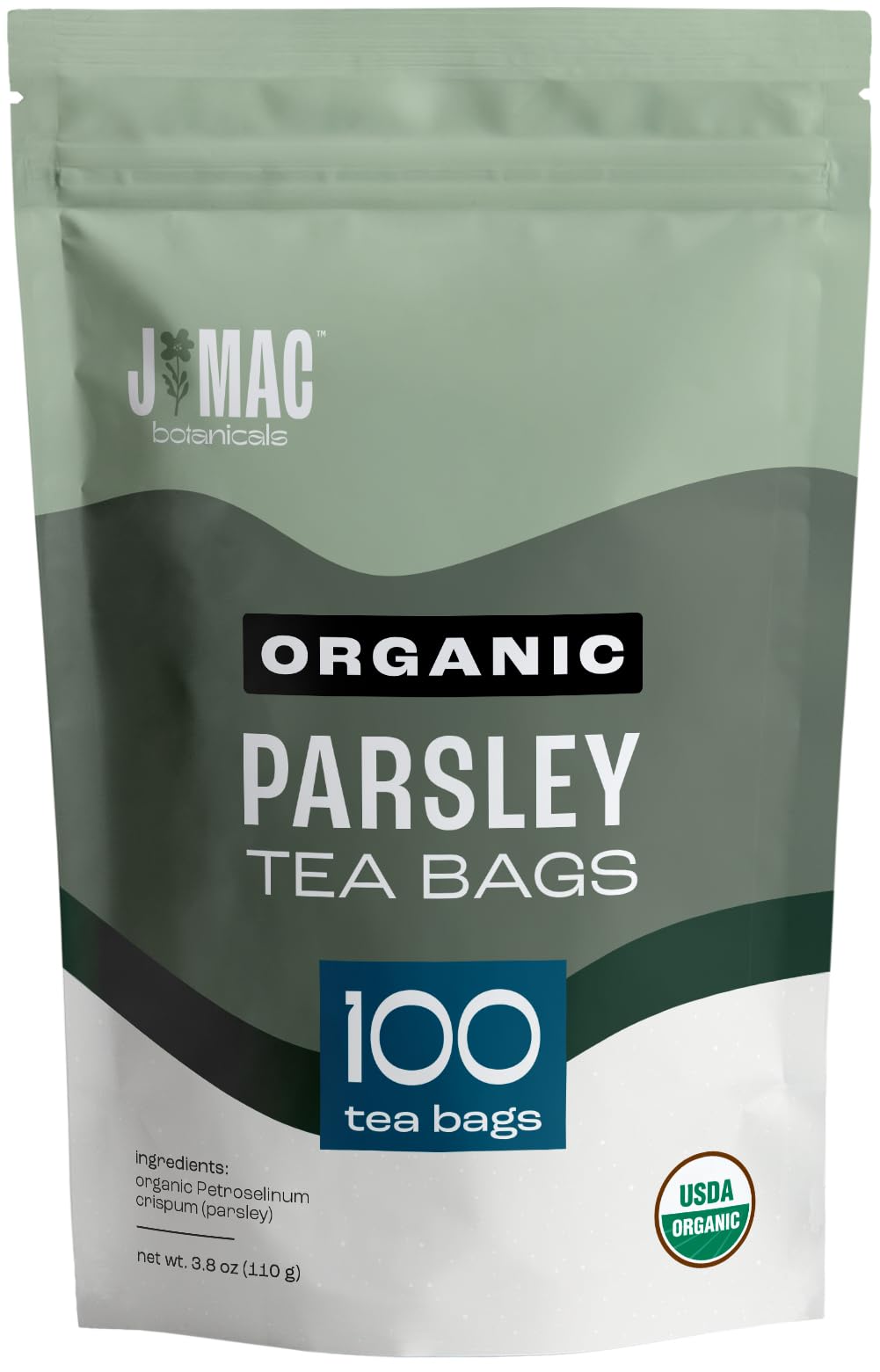 J Mac Botanicals, Organic Parsley Leaf (100 Tea Bags), Parsley Tea Bags, Certified Organic By Organic Certifiers, Inc., Tea Bag