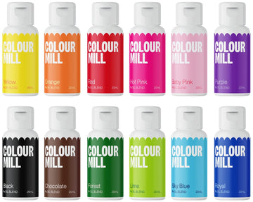 Colour Mill Kickstarter-Pack Oil-Based Food Coloring, 20 Milliliters Each Of 12 Colors: Baby Pink, Black, Chocolate, Forest, Hot