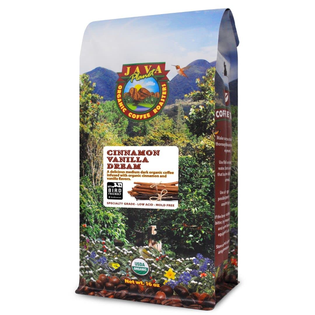 Java Planet - Cinnamon And Vanilla Organic Coffee Beans Infused With Organic Flavoring, Fair Trade, Medium Dark Roast, Arabica G