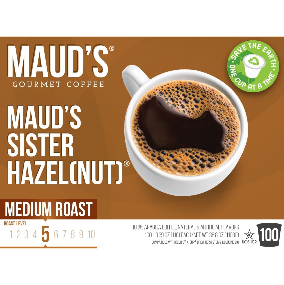 Mauds Sweet Hazelnut Flavored Coffee Pods  100 ct | Sister Hazelnut Flavor | 100% Arabica Medium Roast Coffee | Solar Energy Produced Recyclable Pods Compatible with Keurig K Cups Maker