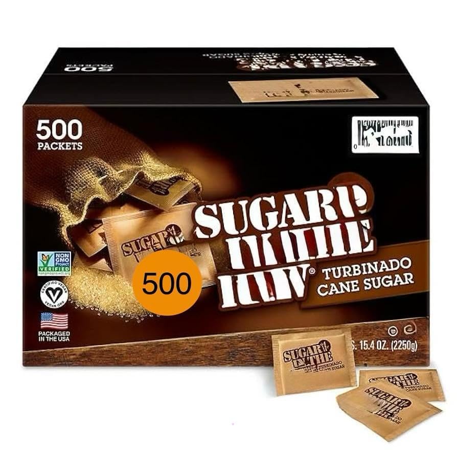 Sugar Raw/Raw Natural Cane Brown Sugar Turbinado, 500 Count, Pack of 1, Natural Sweetener for Drinks and Baking Packets for Home