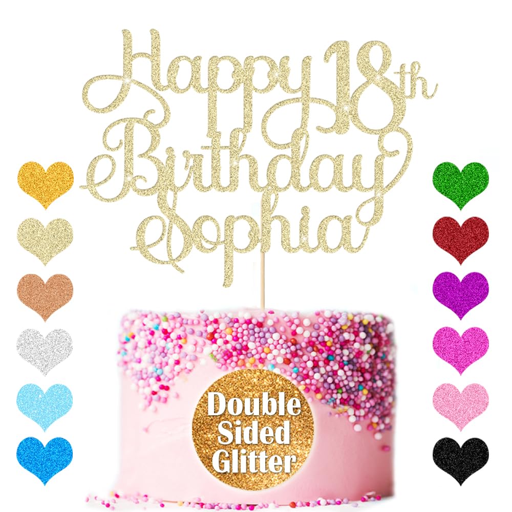 EDSG Personalized Cake Toppers - Custom Glitter 18th Birthday Decorations, Champagne Gold, Plastic, Model 1519301