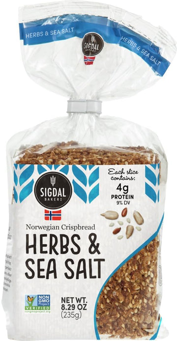 Sigdal Bakeri Herbs & Sea Salt Norwegian Wholegrain Crispbread | All Natural Non-GMO, 8.29 oz (235g) (Pack of 12)