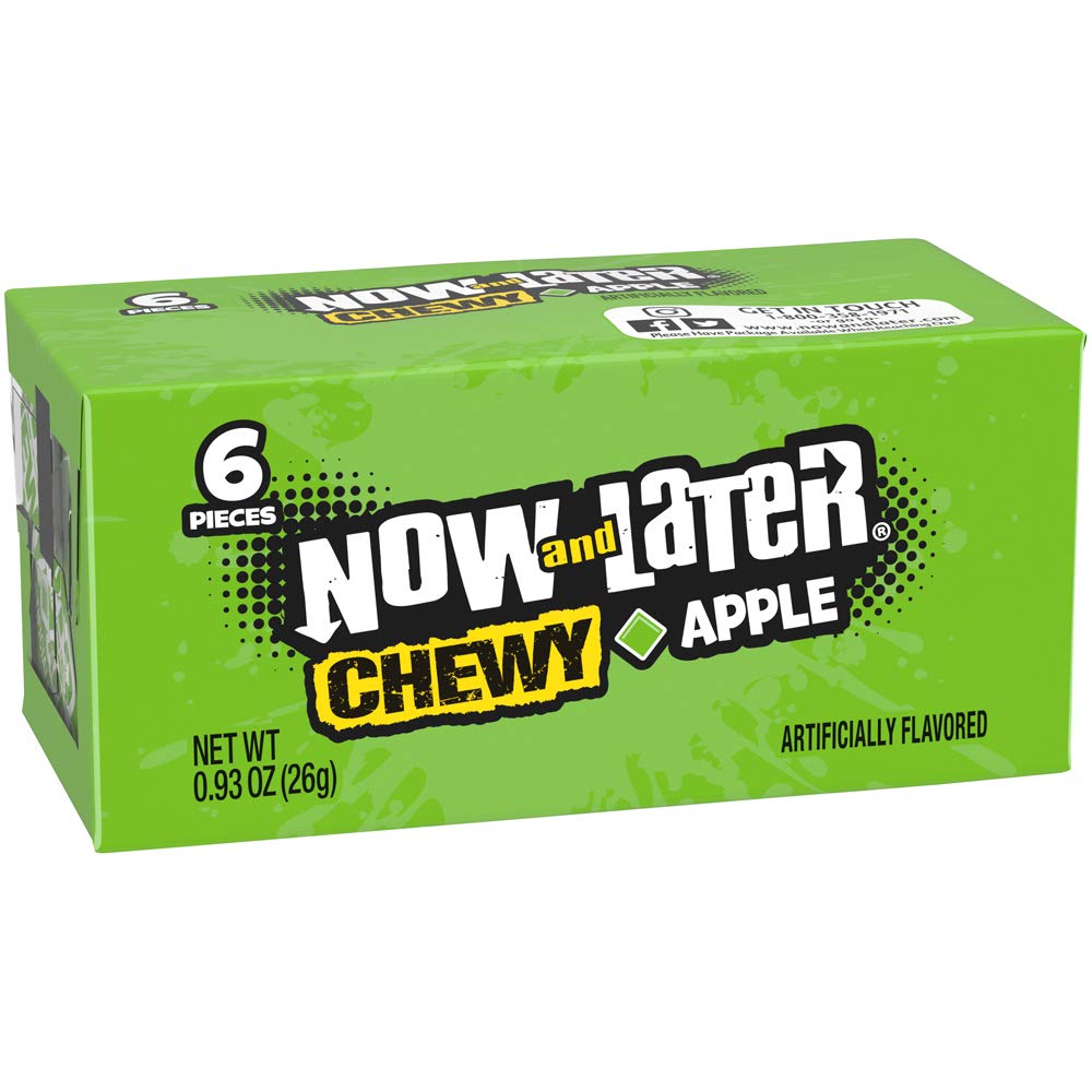 Now & Later Soft Taffy Chews Candy, Apple, 0.93 Ounce Bar, Pack Of 24
