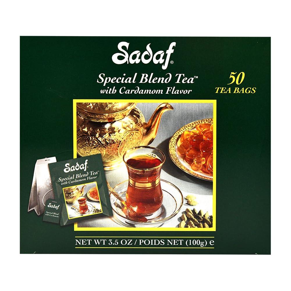 Sadaf Cardamom Tea Bags - Special Blend Cardamom Ceylon Black Tea - Quicktea Product Harvested In Sri Lanka - 50 Individually Fo