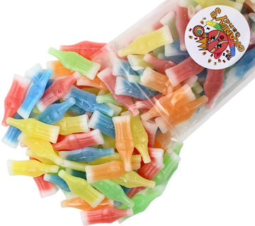 Grandys Candys Nik-L-Nips Vintage Wax Bottle Candy Drinks Filled With Flavored Syrups (Cherry, Orange, Lemon, Blue Raspberry, An