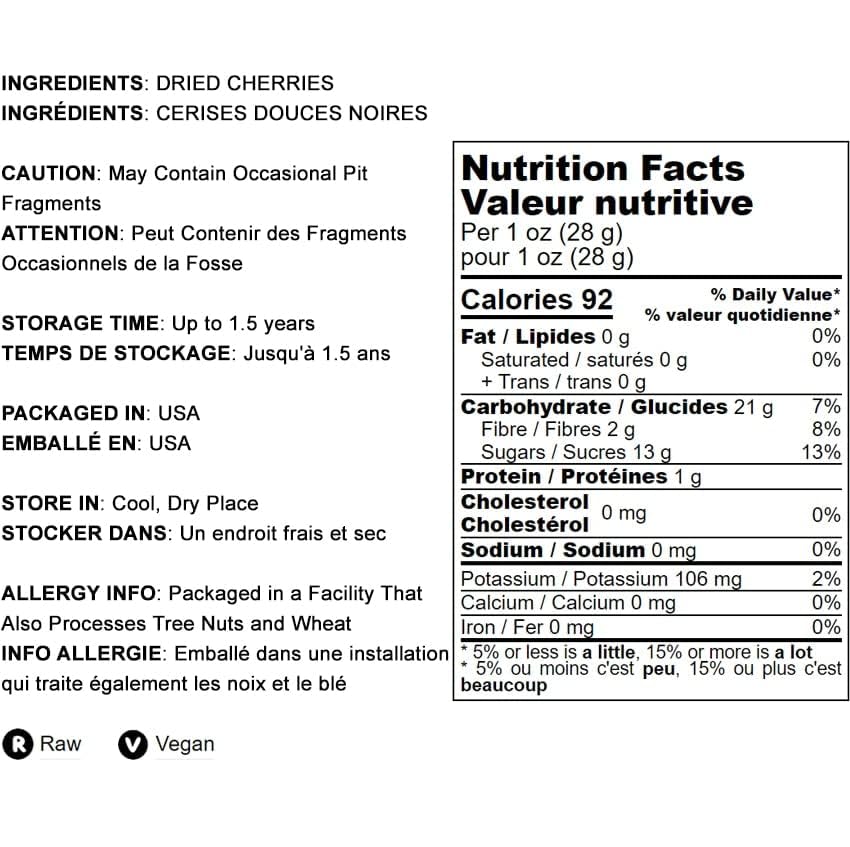 Food to Live Sun-Dried Dark Sweet Cherries, Unsweetened, Raw, 5 Pounds