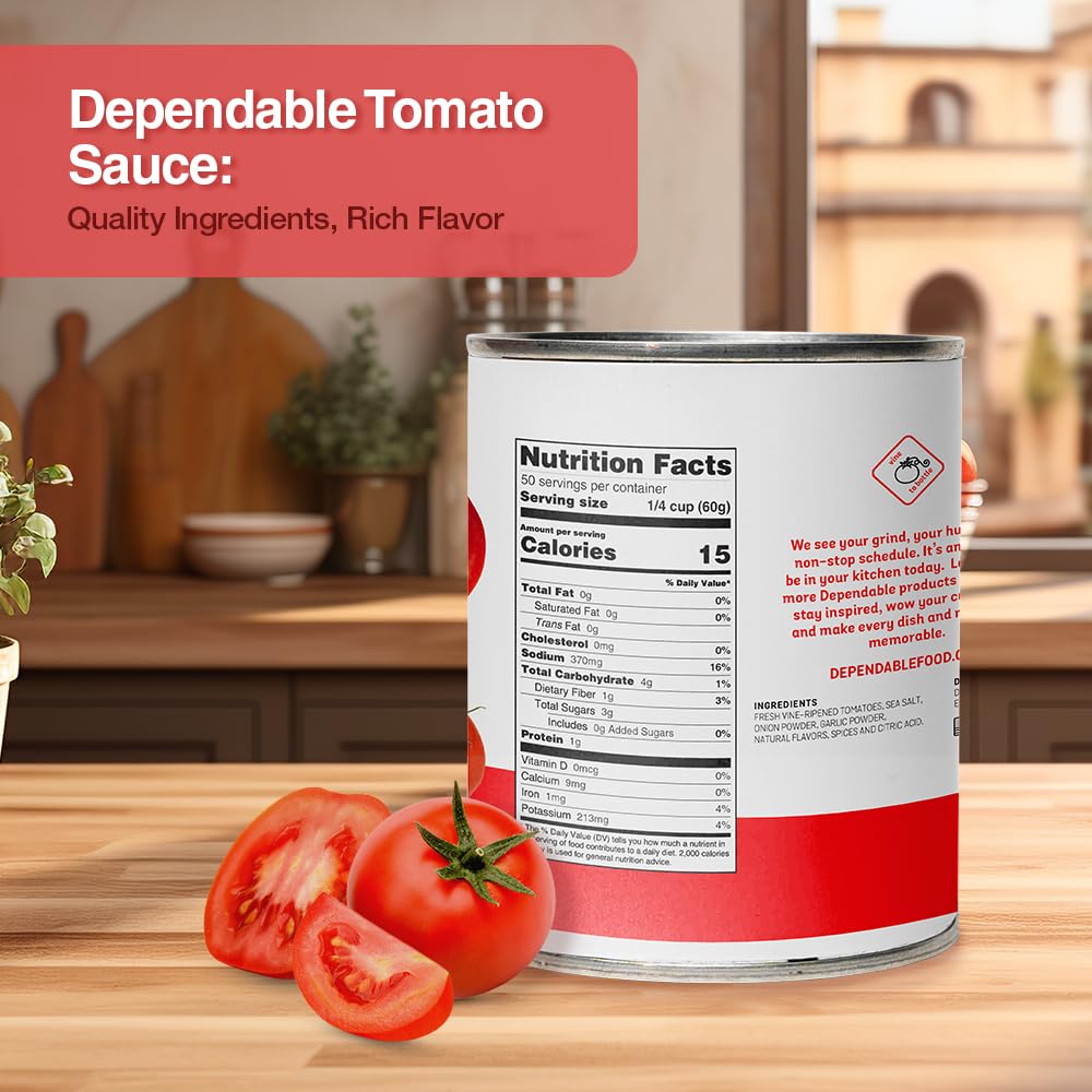 Dependable Foods Tomato Sauce - 106 Oz.- Authentic California Vine To Bottle Blend - Kosher
